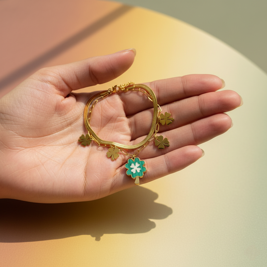 Emerald Clover Layered Bracelet